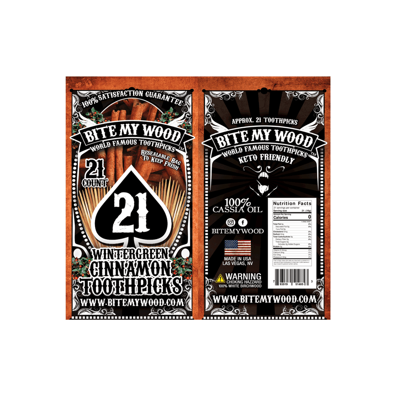 BiteMyWood Flavored Birchwood Toothpicks Variety Pack, 21-Count Resealable Bags Beauty & Personal Care - Nasal & Oral Care - Dental Floss & Picks Black Get All 5,Cinnamon,Cinnamint,Eucalyptus,Mint,Wintergreen