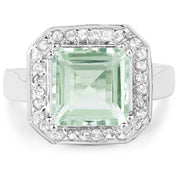 Bids.com 5.21 Carat Genuine Green Amethyst and White Topaz .925 Sterling Silver Ring Rings White Smoke size 7.00,size 6.00,size 8.00,size 9.00