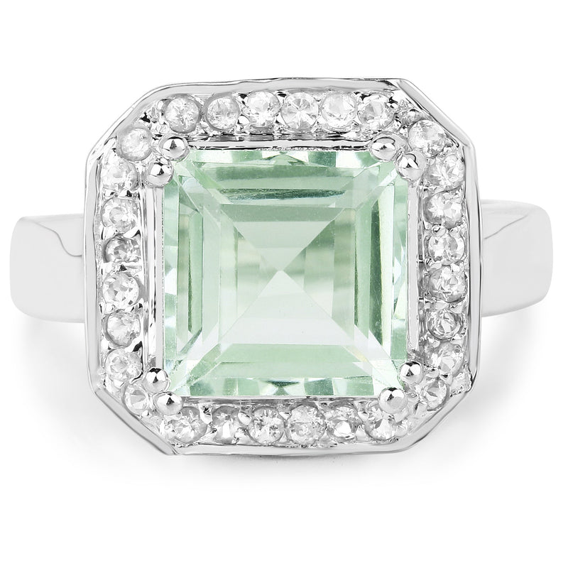 Bids.com 5.21 Carat Genuine Green Amethyst and White Topaz .925 Sterling Silver Ring Rings White Smoke size 7.00,size 6.00,size 8.00,size 9.00