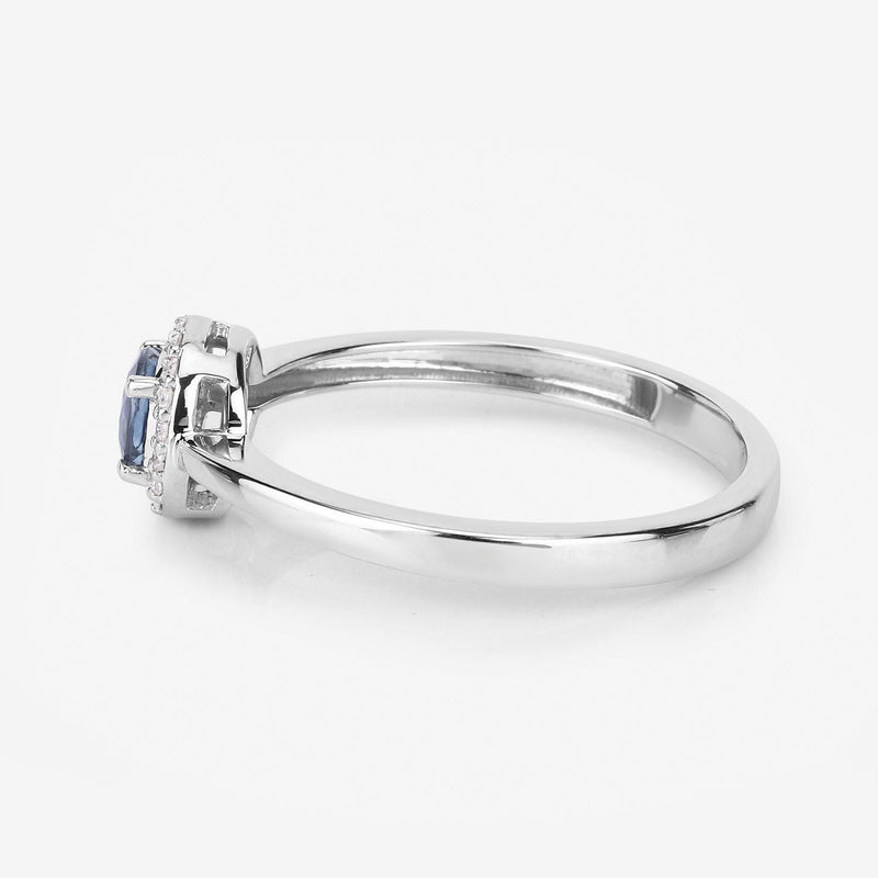 Bids.com 0.52 Carat Genuine Blue Sapphire and White Diamond 14K White Gold Ring Rings White Smoke size 6.00,size 7.00,size 8.00,size 9.00