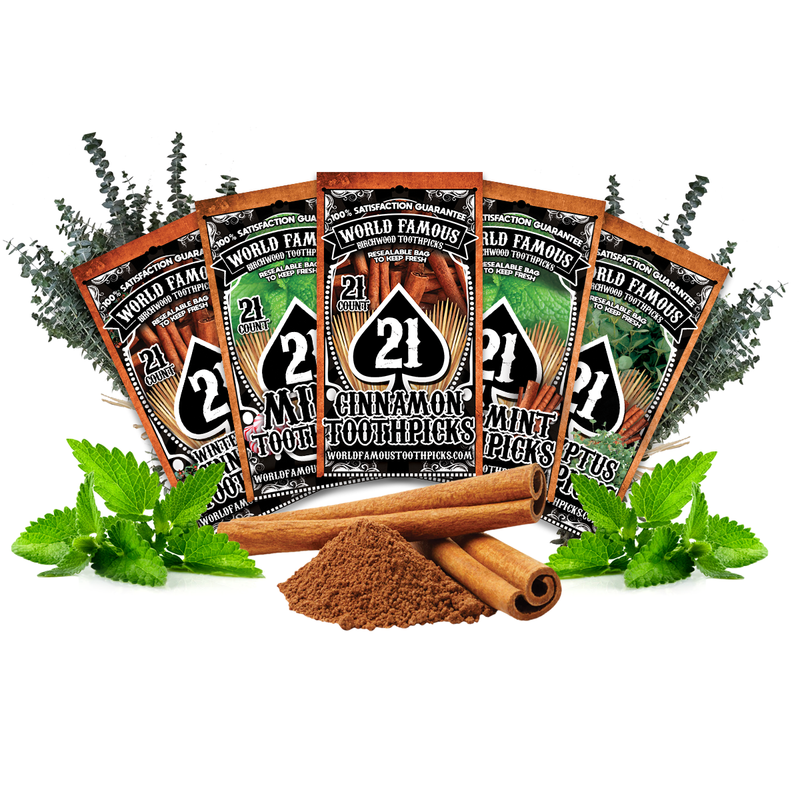 BiteMyWood Flavored Birchwood Toothpicks Variety Pack, 21-Count Resealable Bags Beauty & Personal Care - Nasal & Oral Care - Dental Floss & Picks White Smoke Get All 5,Cinnamon,Cinnamint,Eucalyptus,Mint,Wintergreen