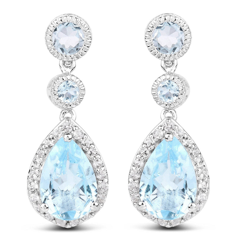 Bids.com 9.46 Carat Genuine Blue Topaz and White Topaz .925 Sterling Silver Earrings Earrings White Smoke