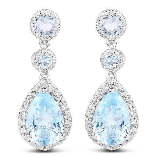 Bids.com 9.46 Carat Genuine Blue Topaz and White Topaz .925 Sterling Silver Earrings Earrings White Smoke