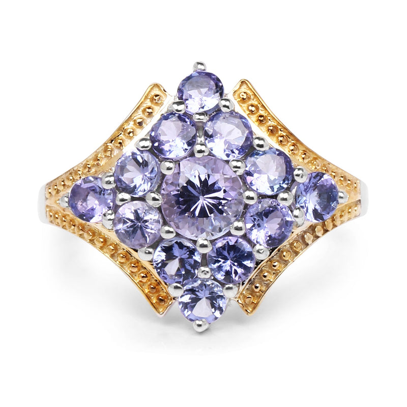 Bids.com Two Tone Plated 1.67 Carat Genuine Tanzanite .925 Sterling Silver Ring Rings White Smoke size 7.00,size 6.00,size 8.00,size 9.00