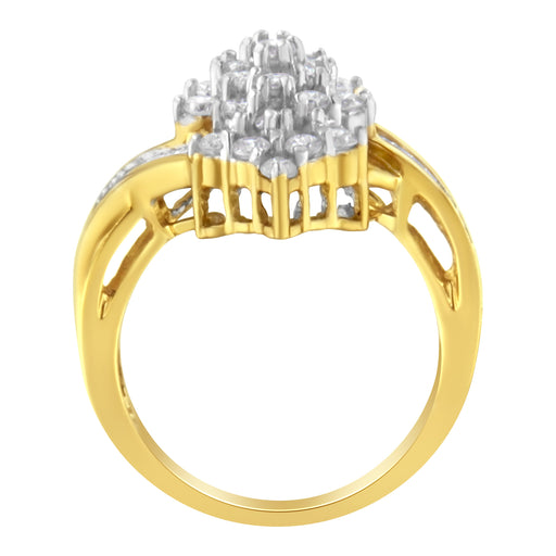 Bids.com 10K Yellow Gold Round And Baguette Cut Diamond Cluster Ring (1 1/10 Cttw, H-I Color, SI2-I1 Clarity) - Size 7 Rings White Smoke 7 / Yellow.Gold,8 / Yellow.Gold