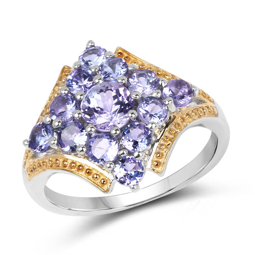 Bids.com Two Tone Plated 1.67 Carat Genuine Tanzanite .925 Sterling Silver Ring Rings White Smoke size 7.00,size 6.00,size 8.00,size 9.00