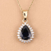Bids.com 2.09 Carat Genuine Blue Sapphire and White Diamond 14K Yellow Gold Pendant Pendants Tan