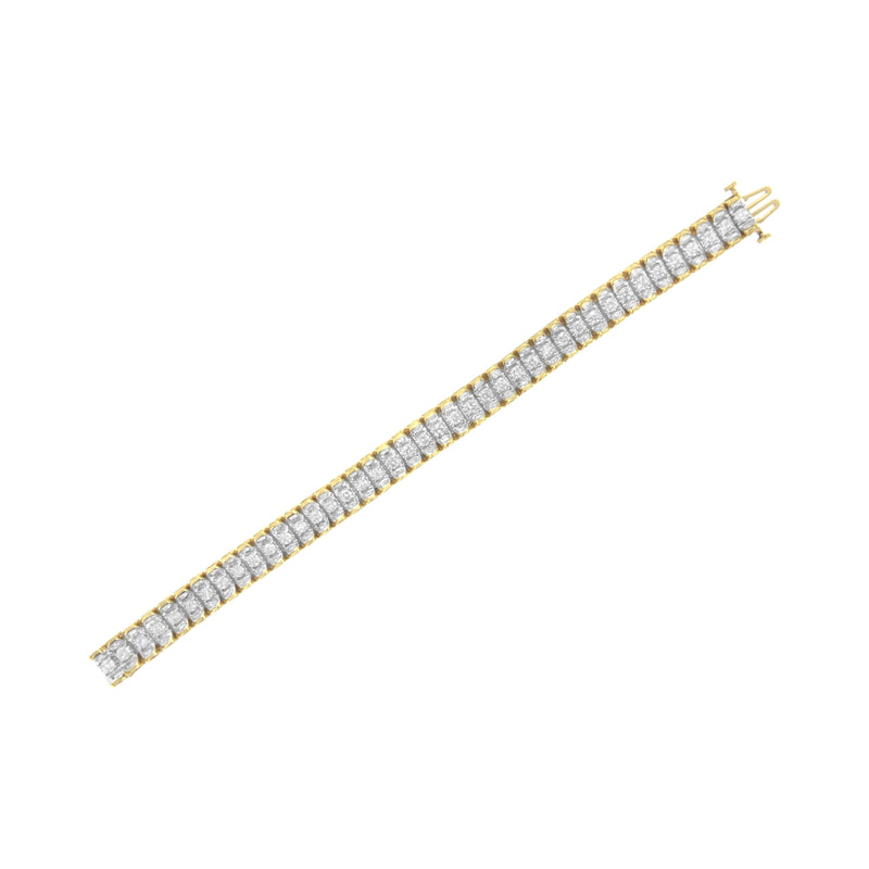 Bids.com 14K Yellow and White Gold 5.0 Cttw Round & Baguette Cut Diamond 7" Reflective Tennis Bracelet (H-I Color, I1-I2 Clarity) Bracelets White Smoke YellowWhite.Gold / 7