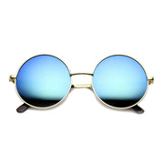 zeroUV Retro Flash Color Mirror Lens Round Metal Sunglasses 9203 Sunglasses White Smoke Gold Ice