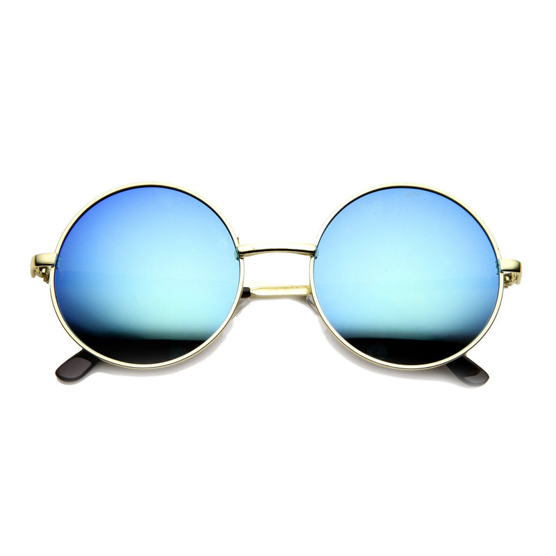 zeroUV Retro Flash Color Mirror Lens Round Metal Sunglasses 9203 Sunglasses White Smoke Gold Ice
