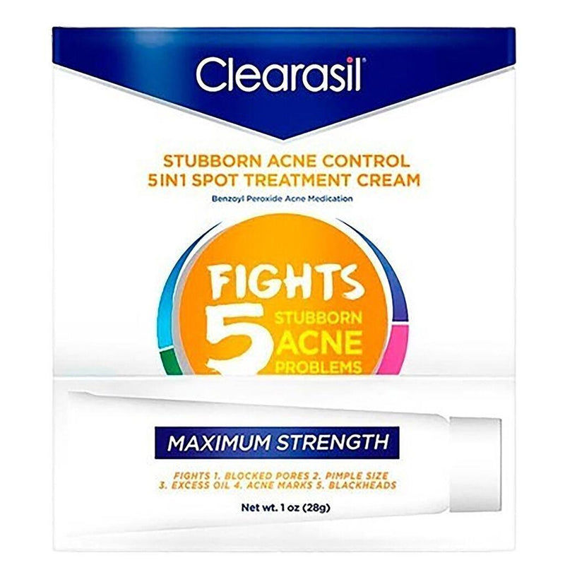 Clearasil Clearasil Spot Treatment Cream, Stubborn Acne Control, 5 In 1, Maximum Strength 1 Oz Skin Care White Smoke