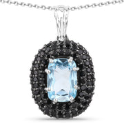 Bids.com 6.70 Carat Genuine Blue Topaz and Black Spinel .925 Sterling Silver Pendant Pendants White Smoke