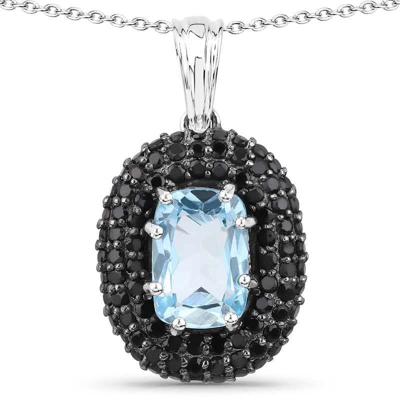 Bids.com 6.70 Carat Genuine Blue Topaz and Black Spinel .925 Sterling Silver Pendant Pendants White Smoke