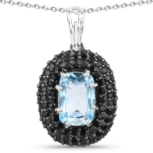 Bids.com 6.70 Carat Genuine Blue Topaz and Black Spinel .925 Sterling Silver Pendant Pendants White Smoke