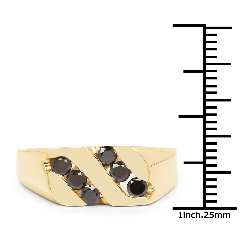 Bids.com 14K Yellow Gold Plated 0.60 Carat Genuine Black Diamond .925 Sterling Silver Ring Rings White Smoke size 6.00,size 7.00,size 8.00,size 9.00,size 9.50