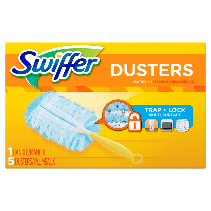 Swiffer Swiffer Dusters Starter Kit, Dust Lock Fiber, 6" Handle, Blue/Yellow Dusters Gold