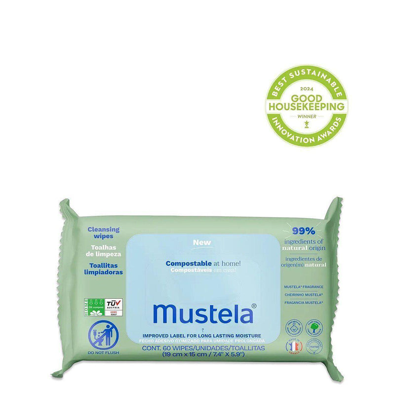 0 Mustela Baby Home Compostable Cleansing Wipes - For 60 Count Baby Wipes White Smoke