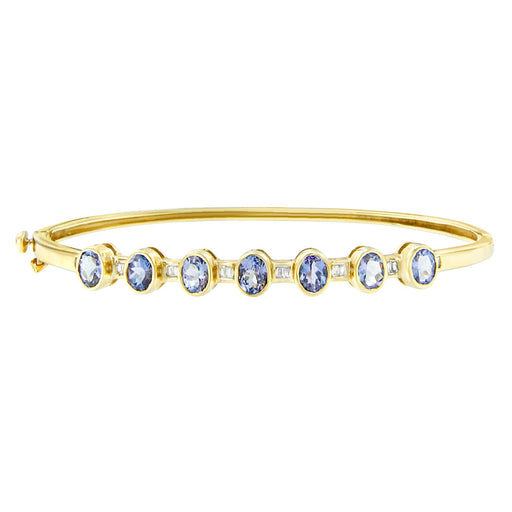 Bids.com 14K Yellow Gold Alternating Bezel Set 5MM Oval Shaped Tanzanite and 1/5 Cttw Diamond Bangle Bracelet (H-I Color, VS2-SI1 Clarity) - Fit's wrists up to 7.25" Inches Bracelets White Smoke Yellow.Gold / 7