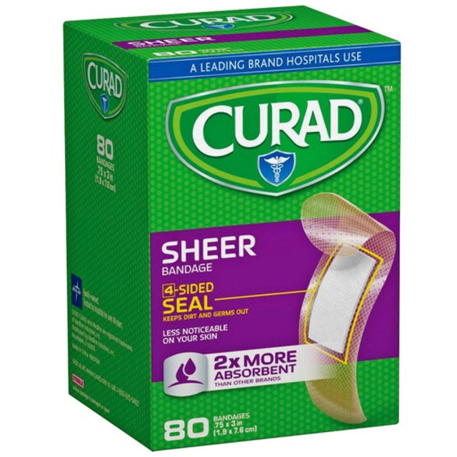 Curad Curad Sheer Adhesive Bandages, Clear 80 Ct Medical Tape & Bandages Forest Green
