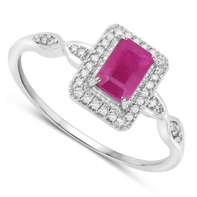 Bids.com 0.75 Carat Genuine Ruby and White Diamond 14K White Gold Ring Rings White Smoke size 5.00,size 6.00,size 7.00,size 8.00,size 9.00
