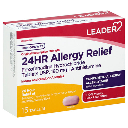 Leader Health Care Leader Health Care Original Strength 24 Hour Allergy Relief Tablets Medicine & Drugs White Smoke