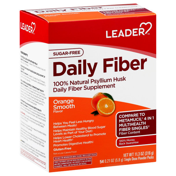 Leader Health Care Leader Health Care Daily Fiber, Sugar-Free, Singe Dose Powder Packs, Orange Smooth Flavor Medicine & Drugs White Smoke