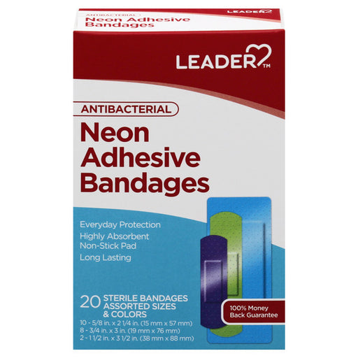 Leader Health Care Leader™ Antibacterial Neon Adhesive Bandages – Assorted Sizes & Colors First Aid Light Gray