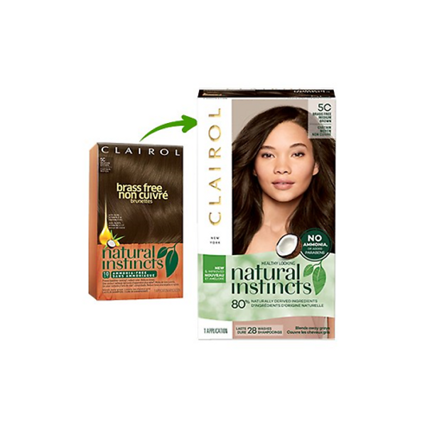 Clairol Clairol Natural Instincts, 5C Brass Free Medium Brown, Semi-Permanent Hair Color, 1 Kit Hair Color White Smoke
