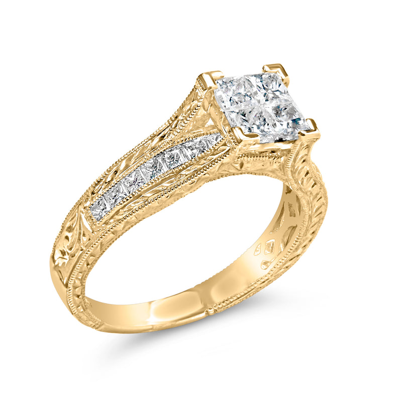 Bids.com 14K Yellow Gold 1.0 Cttw Princess Composite Diamond Engagement Ring (G-H Color, VS1-VS2 Clarity) - Size 7 Rings White Smoke 7 / Yellow.Gold