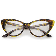 zeroUV 1950's Vintage Mod Fashion Cat Eye Clear Lens Glasses 8435 Glasses White Smoke Yellow Tortoise