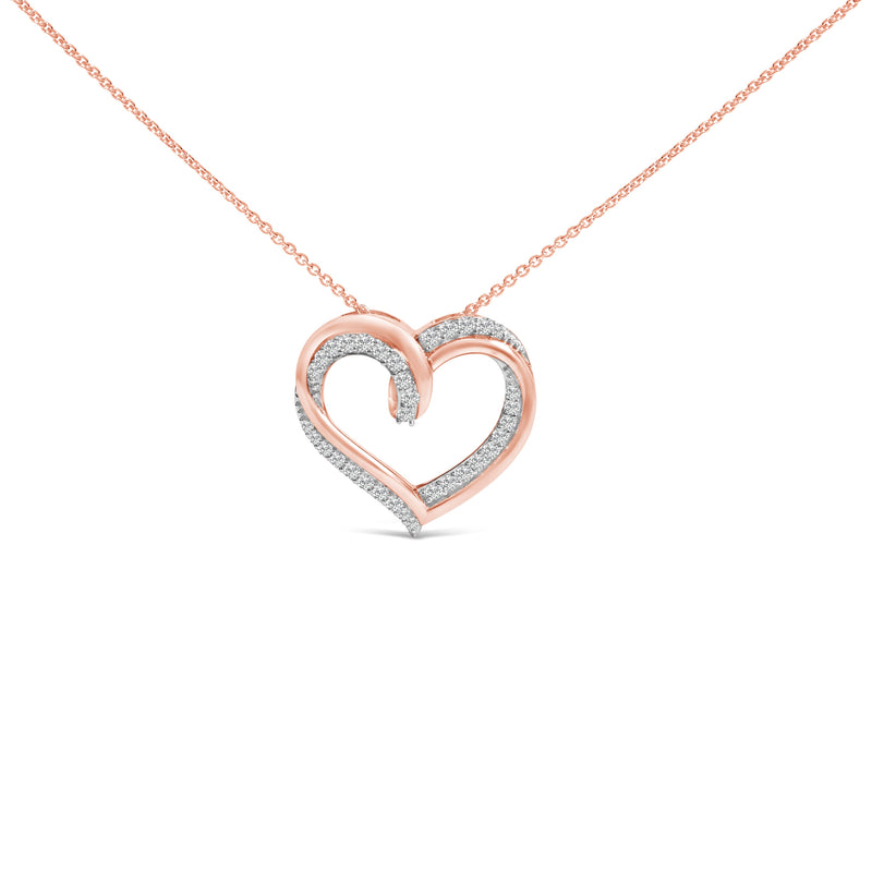 Bids.com 14K Rose Gold Plated Sterling Silver 1/2 Cttw Diamond Open Heart Pendant Necklace Necklaces White Smoke WhiteRose.Sterling Silver / 18