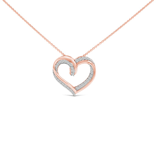Bids.com 14K Rose Gold Plated Sterling Silver 1/2 Cttw Diamond Open Heart Pendant Necklace Necklaces White Smoke WhiteRose.Sterling Silver / 18