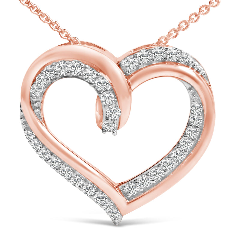 Bids.com 14K Rose Gold Plated Sterling Silver 1/2 Cttw Diamond Open Heart Pendant Necklace Necklaces White Smoke WhiteRose.Sterling Silver / 18