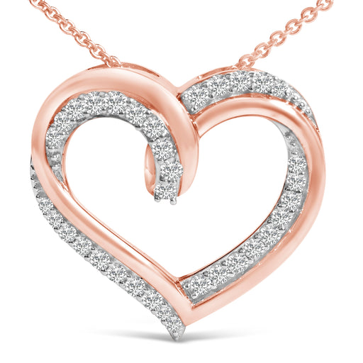 Bids.com 14K Rose Gold Plated Sterling Silver 1/2 Cttw Diamond Open Heart Pendant Necklace Necklaces White Smoke WhiteRose.Sterling Silver / 18