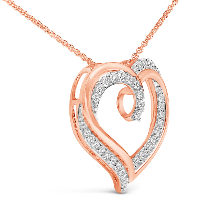 Bids.com 14K Rose Gold Plated Sterling Silver 1/2 Cttw Diamond Open Heart Pendant Necklace Necklaces White Smoke WhiteRose.Sterling Silver / 18
