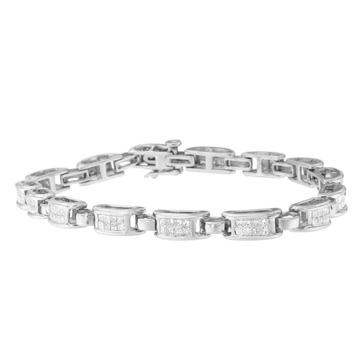 Bids.com 14K White Gold 2.0 Cttw Princess Cut Invisible Set Diamond Rectangular Link Bracelet (I-J Color, I1-I2 Clarity) - 7.25" Bracelets White Smoke White.Gold / 7.25
