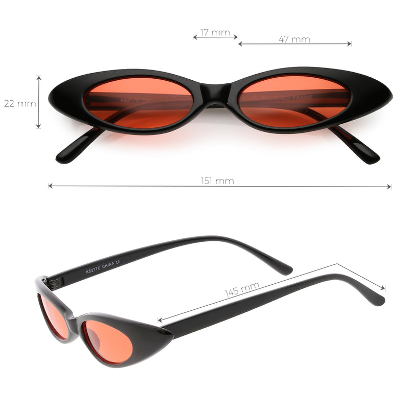 zeroUV Women's Retro 90's Thin Color Tone Cat Eye Sunglasses C662 Sunglasses White Smoke Black Red,Black Yellow,Black Pink,Black Smoke