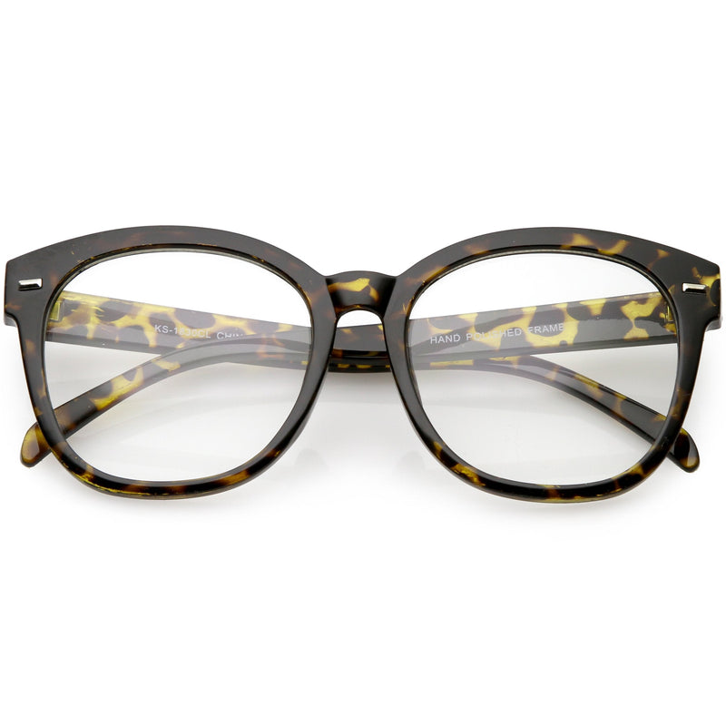 zeroUV Oversize Round Indie Horned Rim Clear Lens Glasses C612 Sunglasses White Smoke Tortoise Clear