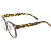 zeroUV Oversize Round Indie Horned Rim Clear Lens Glasses C612 Sunglasses White Smoke Tortoise Clear,Black Clear