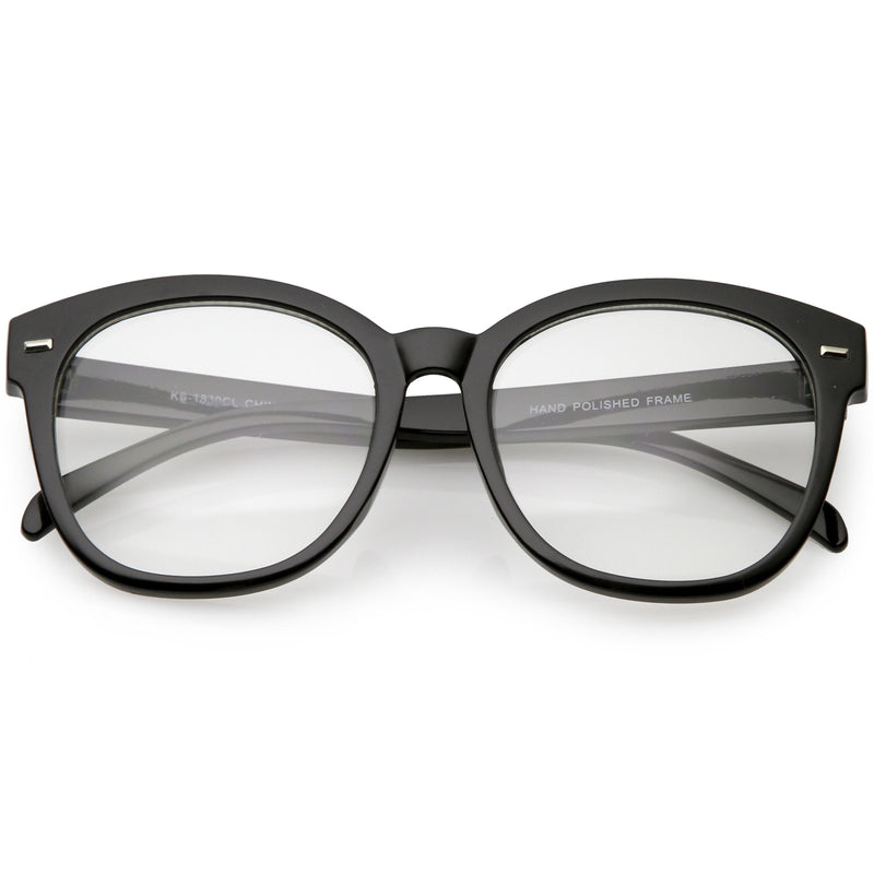 zeroUV Oversize Round Indie Horned Rim Clear Lens Glasses C612 Sunglasses White Smoke Black Clear