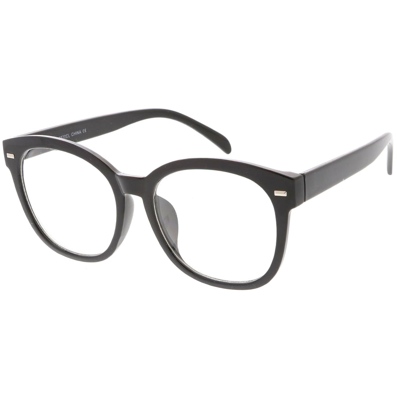 zeroUV Oversize Round Indie Horned Rim Clear Lens Glasses C612 Sunglasses White Smoke Tortoise Clear,Black Clear