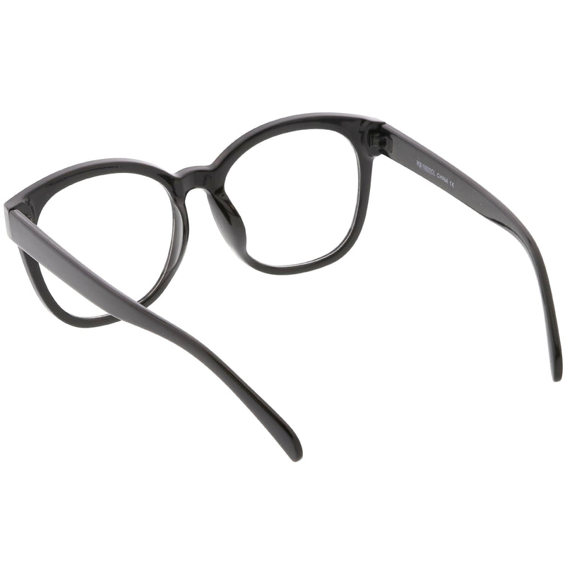 zeroUV Oversize Round Indie Horned Rim Clear Lens Glasses C612 Sunglasses White Smoke Tortoise Clear,Black Clear