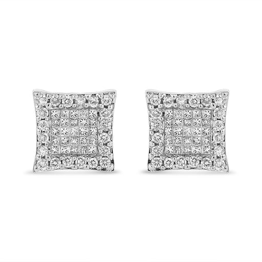 Bids.com 14K White Gold 1.00 Cttw Princess And Round-Cut Diamond Square Stud Earrings (G-H Color, SI1-SI2 Clarity) Earrings Gray White.Gold / 1.01