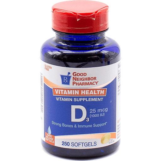 Good Neighbor Pharmacy Good Neighbor Pharmacy GNP Vitamin D 1000iu Softgel Caps 250 Vitamins & Supplements White Smoke