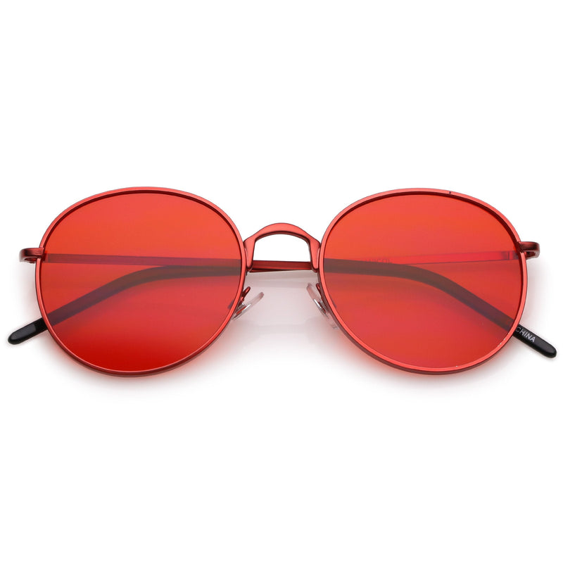 zeroUV Retro Fashion Round Color Tone Colors Flat Lens Sunglasses C437 Sunglasses White Smoke Red Red