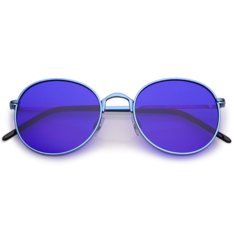 zeroUV Retro Fashion Round Color Tone Colors Flat Lens Sunglasses C437 Sunglasses White Smoke Blue Blue
