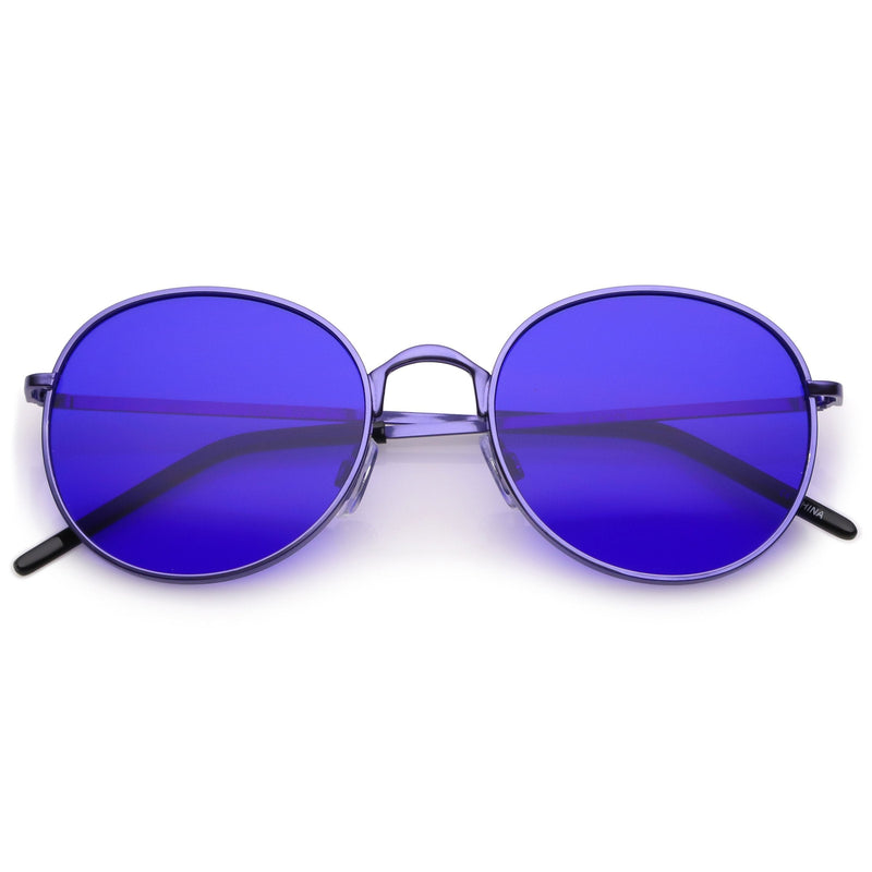 zeroUV Retro Fashion Round Color Tone Colors Flat Lens Sunglasses C437 Sunglasses White Smoke Purple Blue