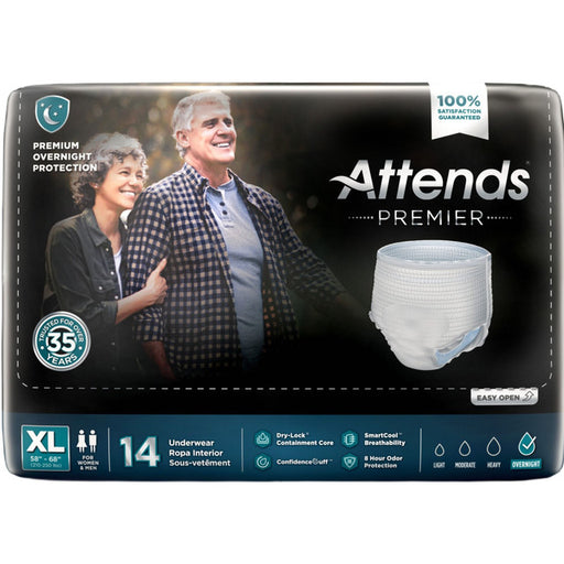 Attends Attends Premier Premium Overnight Protection Underwear XL 58"- 68" 14x Health Care Black