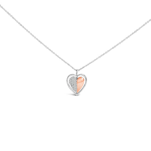 Bids.com 10K Rose Gold Plated Sterling Silver 1/5 Cttw Diamond Two-Tone Heart Pendant Necklace Necklaces White Smoke WhiteRose.Sterling Silver / 18