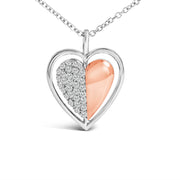 Bids.com 10K Rose Gold Plated Sterling Silver 1/5 Cttw Diamond Two-Tone Heart Pendant Necklace Necklaces White Smoke WhiteRose.Sterling Silver / 18